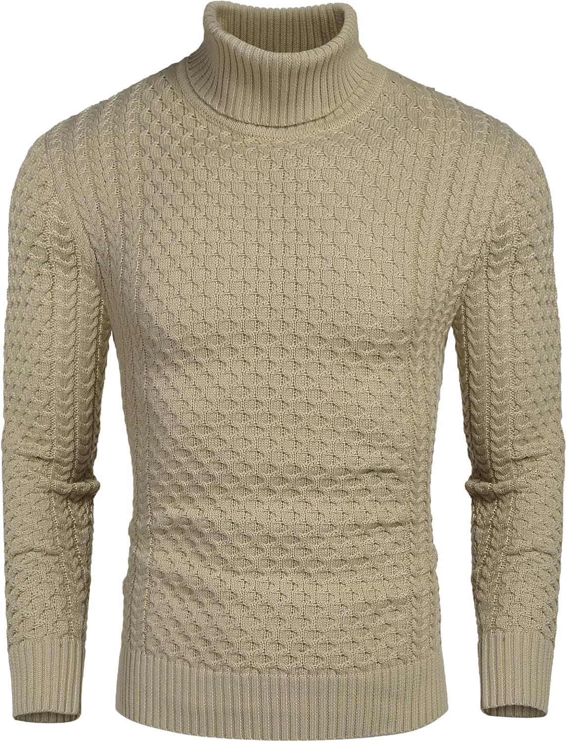 COOFANDY Men's Slim Fit Turtleneck Sweater Casual Knitted Twisted Pullover Solid Sweaters