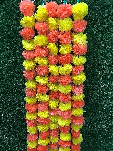 Kunal - Guirnalda de flores artificiales de caléndula naranja oscuro y amarillo, 5 cuerdas, decoraciones de boda indias, guirnaldas, fiestas, Genda