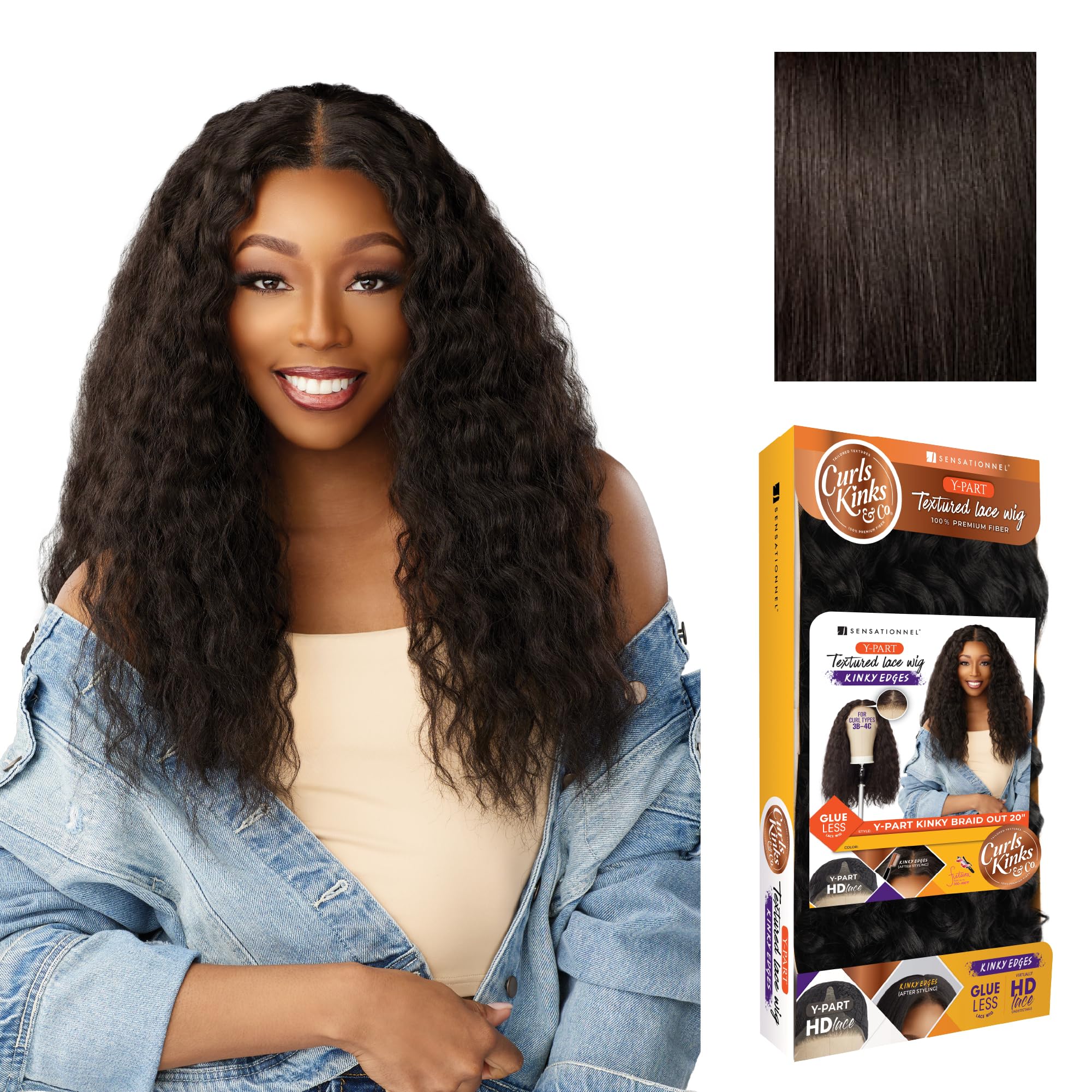 Sensationnel Curls Kinksandco Kinkyedges Wig - Kinky Braid Out 20 Inch Y Part Lace Natural Kinkytexture Edged Hairline for Natural 3C to 4C Hair