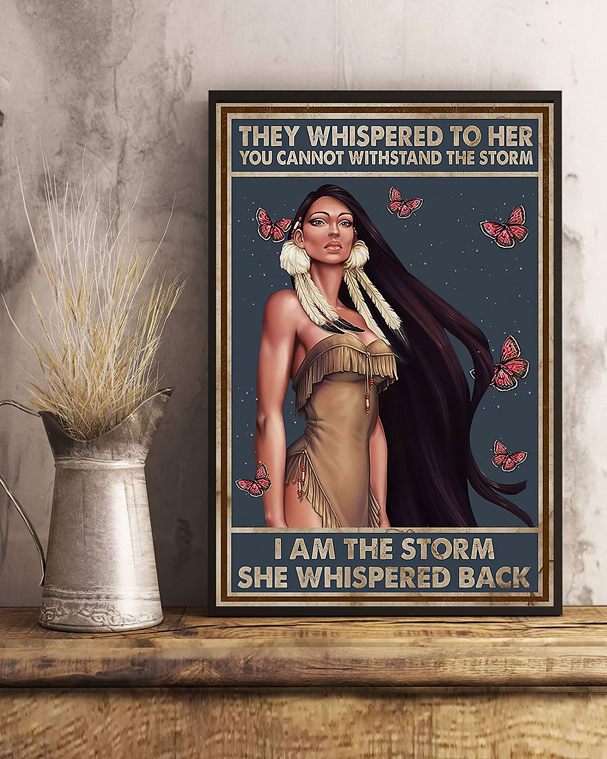 Girl They Whispered to Her You Cannot Withstand The Storm I Am The Storm Art Tin Sign Metal Plaque Retro Pin Girl Man Cave Bar Club Bathroom Wall Decoration 8x12inch