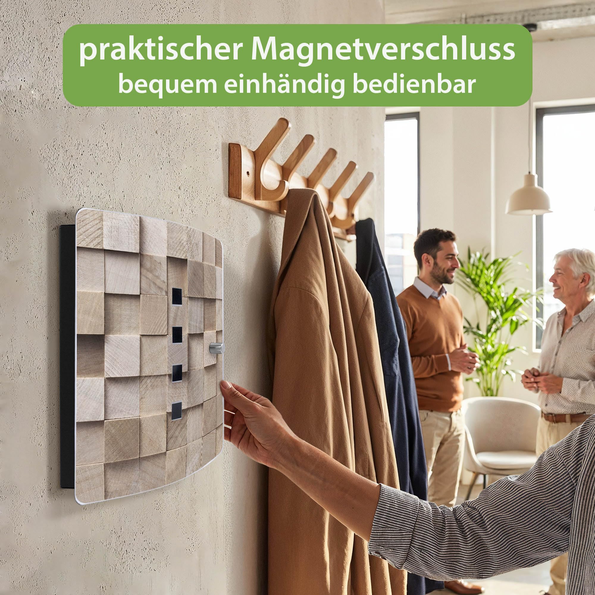 banjado Design Schlüsselkasten aus Edelstahl für 10 Schlüssel - Schlüsselschrank zur Schlüssel Aufbewahrung 24 x 21,5 x 7cm groß mit praktischem Magnetverschluss - Motiv Bauklötze Relief