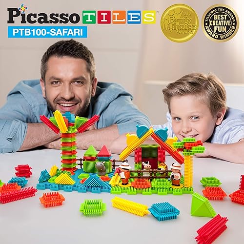 Miniatura 7 de PicassoTiles Bloques de construcción con bloqueo de cerdas, erizo + tema de safari, juego de aprendizaje de 41 piezas, sin magnético, kit educativo