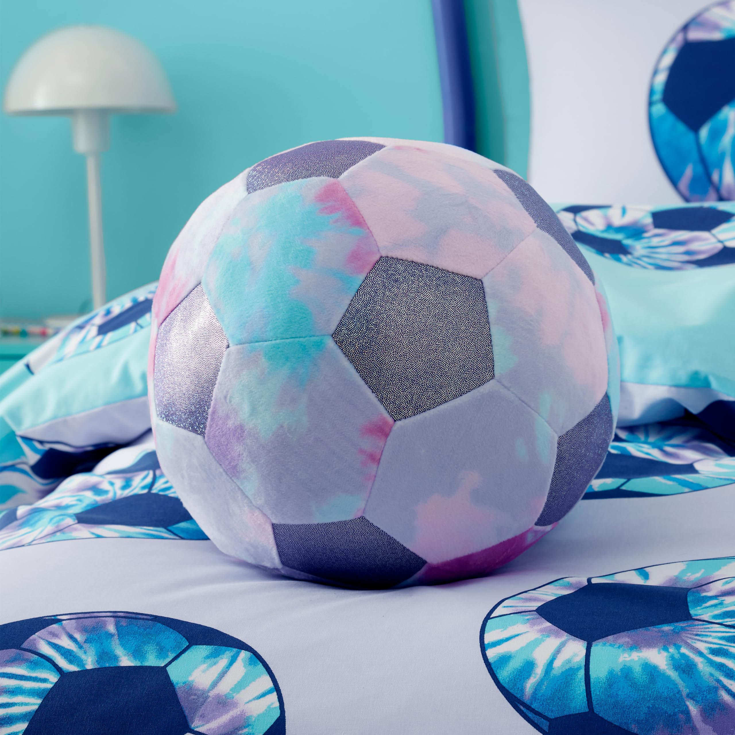 Catherine Lansfield Lilac Kids Tie Dye Football Shaped Cushion