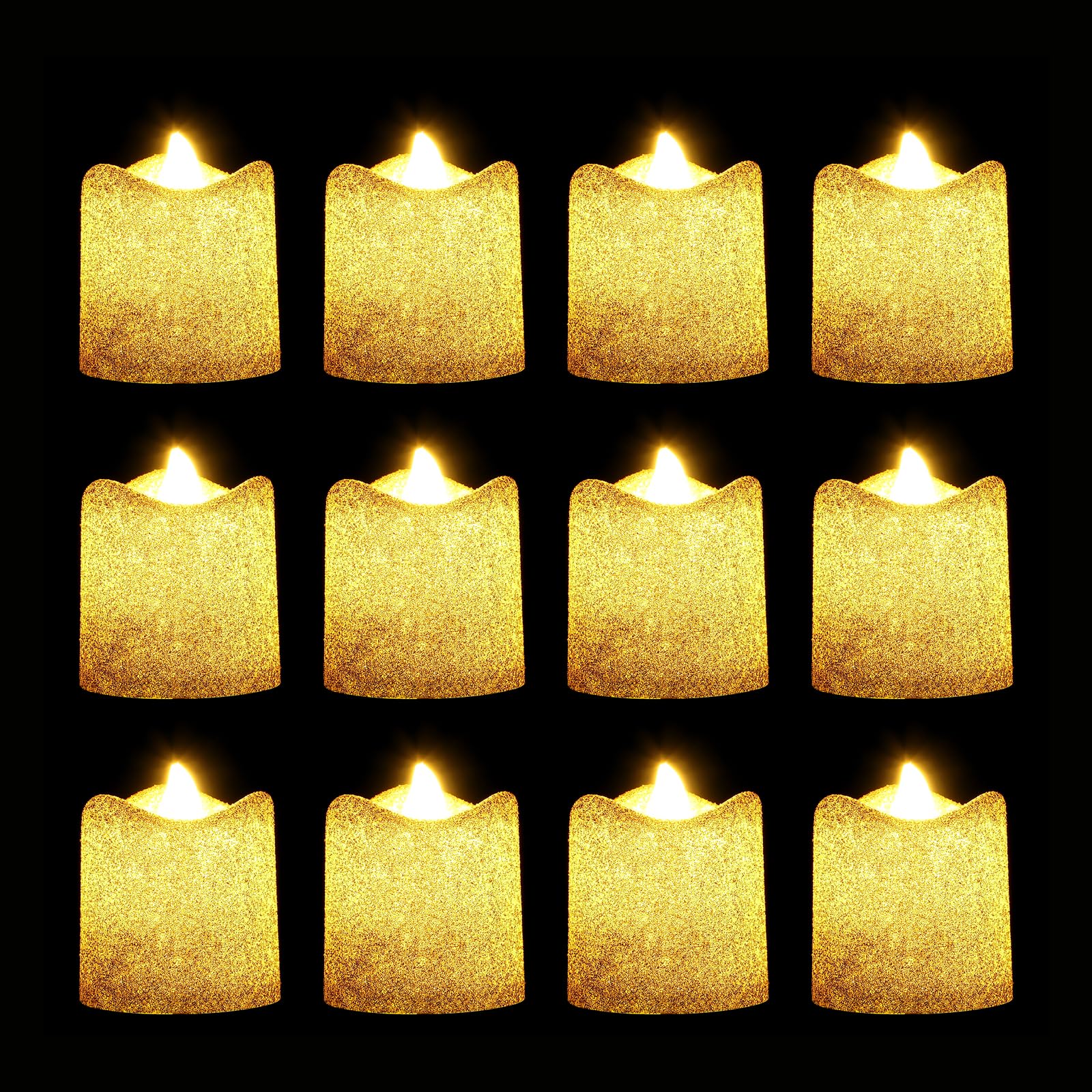 Housoutil Flameless Led Candle Lights Gold Glitter Wave Powder Candle Lamp Small Electric Light Decor for Indoor Outdoor Wedding Party Ambience - Image 2