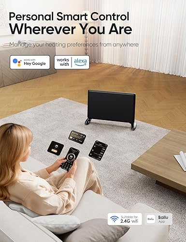 Miniatura 4 de Ballu Calentador infrarrojo de mica para habitación grande, calentador de panel con termostato programable, control de aplicación WiFi, soporte