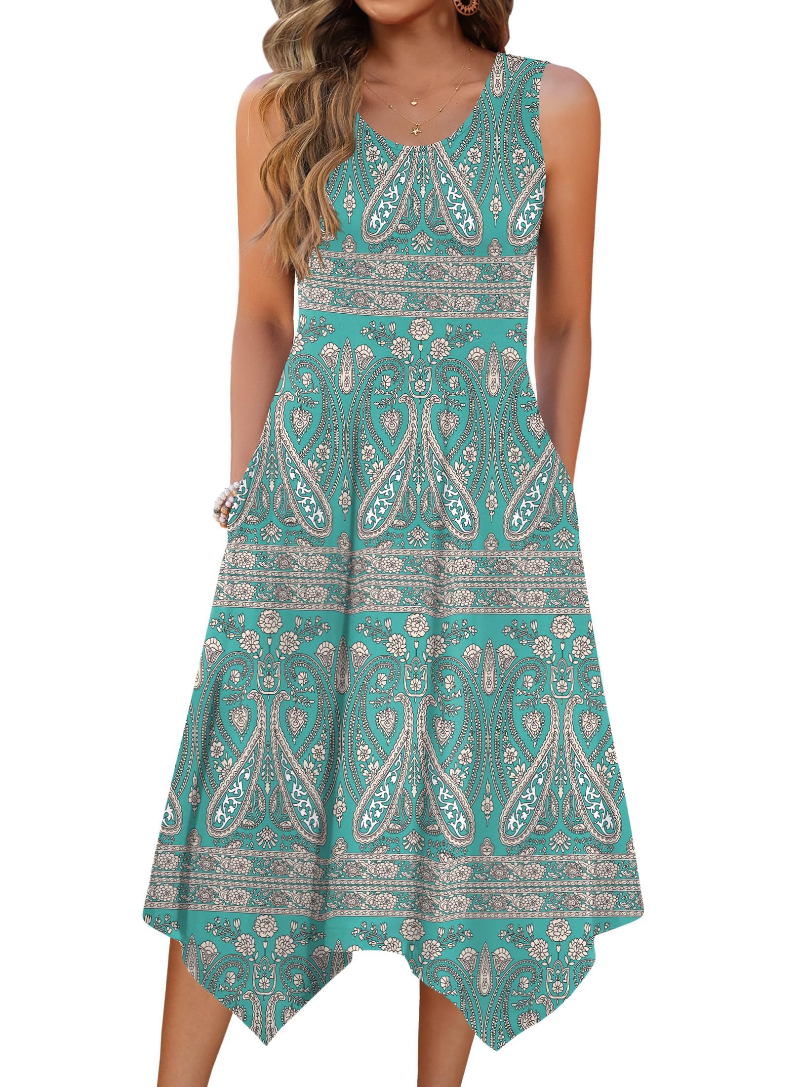 Zeagoo Womens Casual Dress for Summer Tank Dress Loose Flowy Beach Dress with Pockets Hankerchief Flare Midi Sundress 2026