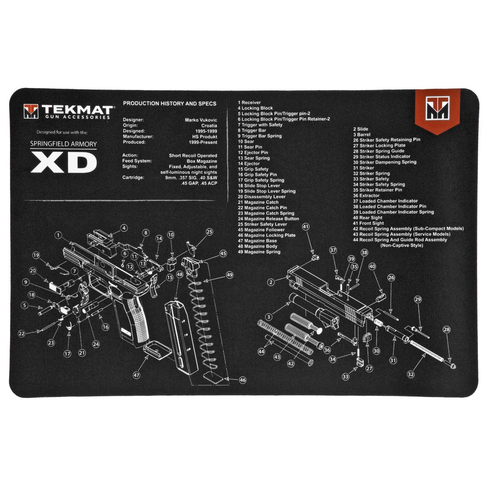 TekMat Original 11" x 17" - 1/8" Thick Oil Resistant Non-Slip Waterproof Scratchproof Washable Handgun Maintenance & Cleaning Mat for use with Springfield Armory