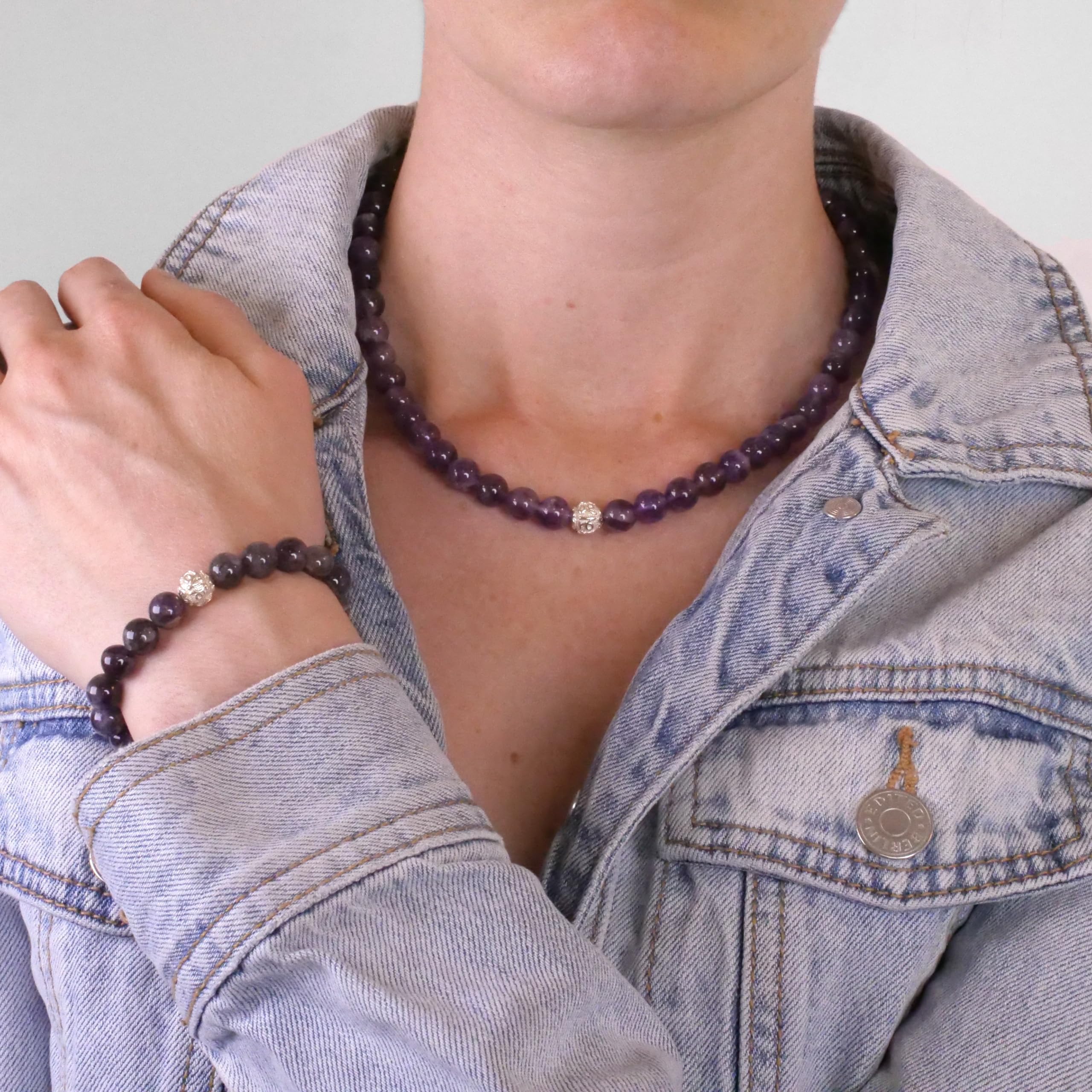 BERGERLIN Collana di perle di vera pietra naturale con perla in argento sterling 925 - Collana con chiusura e certificazione di autenticità