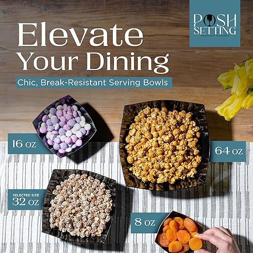 Miniatura 3 de Posh Setting - Tazones de plástico negro para servir (32 onzas  4 unidades) cuadrados, desechables, ensaladas y frutas para mesa de fiesta,