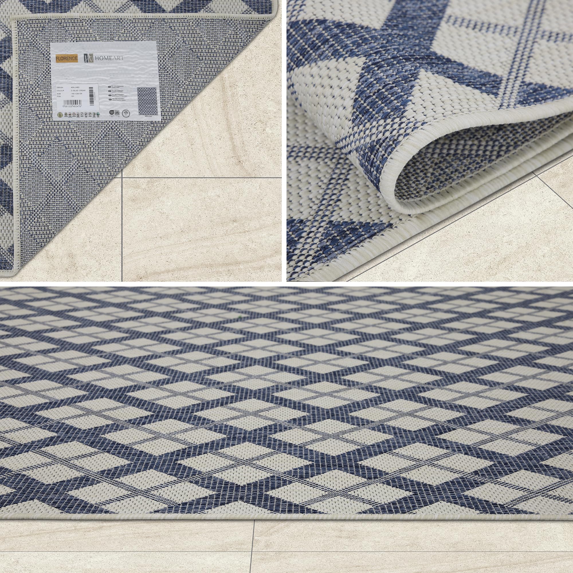 HomeArt Outdoor Rugs | Easy-Cleaning Indoor & Outdoor Area Rugs for Porch, Deck, Balcony, Garden, Picnic, Kitchen, Hallway | UV & Weather-Resistant Large Patio Rug Mats | Anthracite Cream 200 x 290 cm — view 54