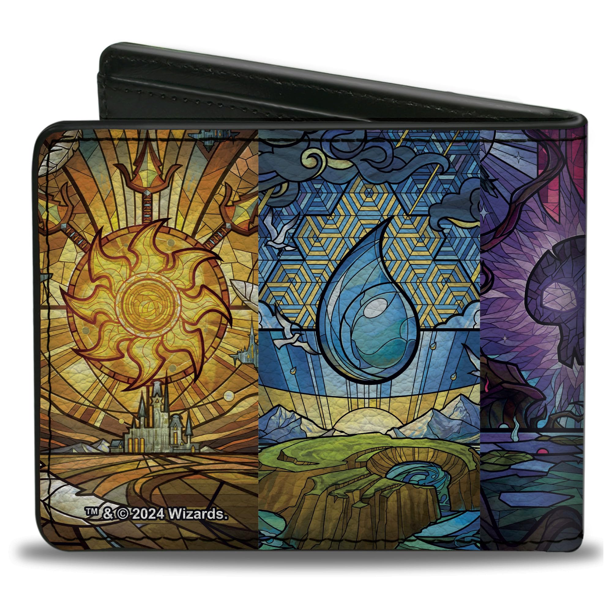 Buckle-Down Magic the Gathering Wallet, Bifold, Magic the Gathering Stained Glass Mana Symbols Multi Color, Vegan Leather