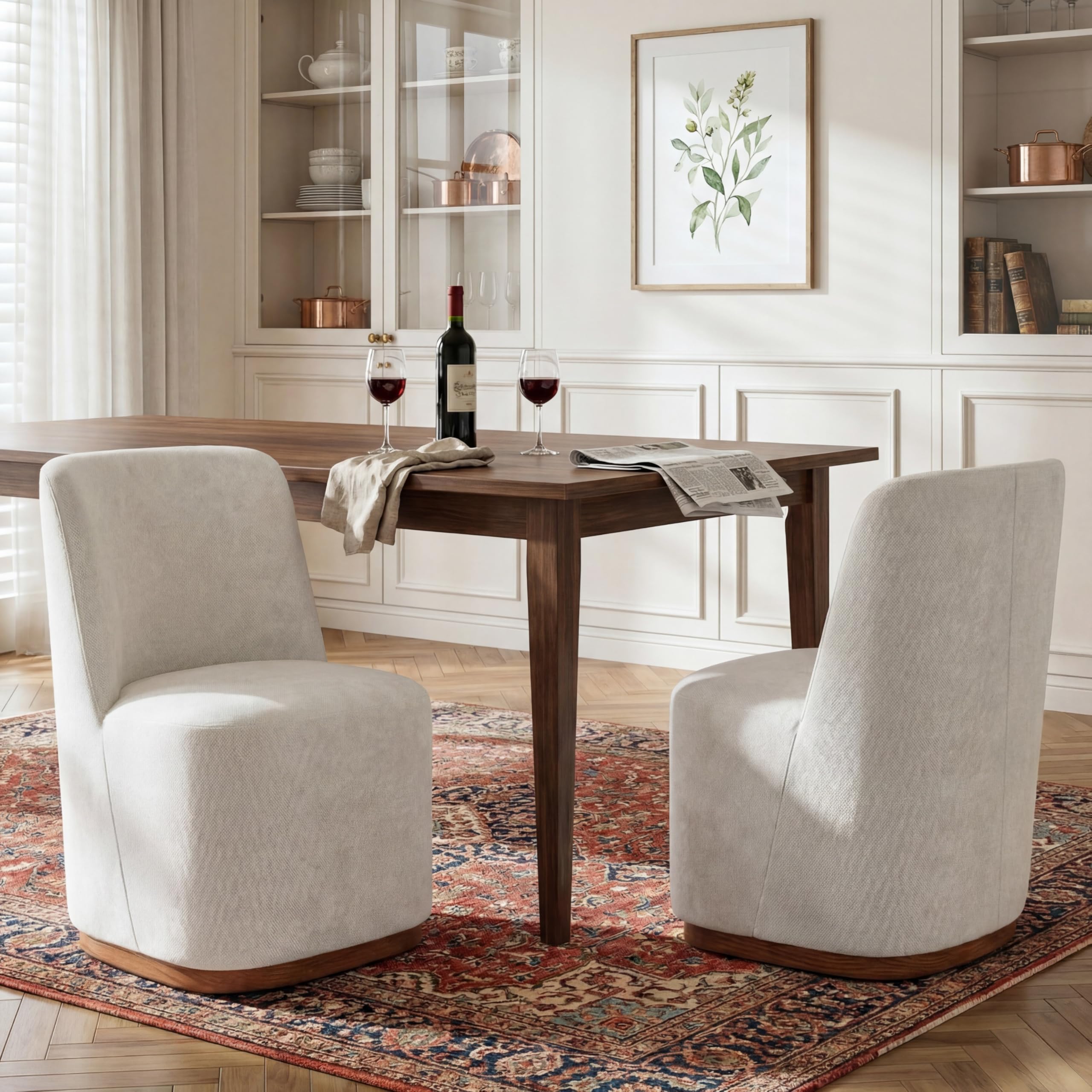 Christopher Knight Home Lucy Chenille Upholstered Dining Chairs Set of 2, Sturdy Wooden Dining Chair with Pedestal Base, Modern Kitchen Chairs with