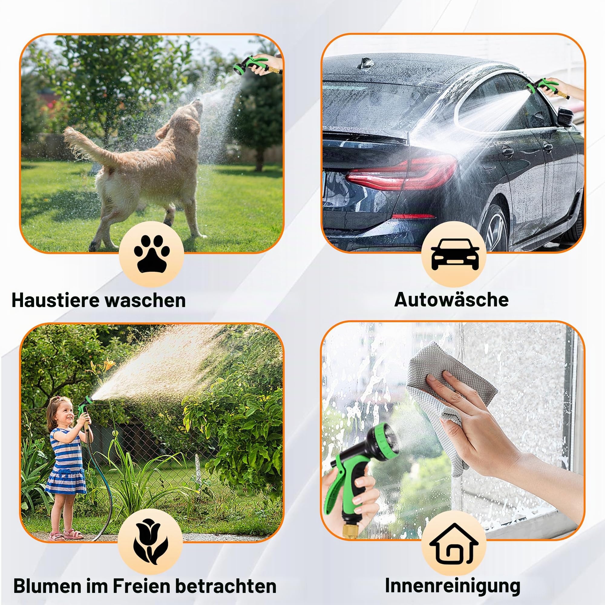 Flexibler Gartenschlauch 45m, 10 Funktionen, selbsteinziehend | Hochdicht gewebtes TPE, dichter Metallanschluss und 6-in-1 Zubehörset mit Handschuhen für Garten und Terrasse