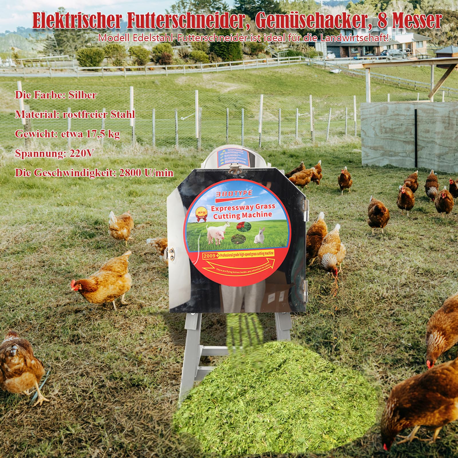 Elektrische Futterhäcksler Futterschneider Grünfutterschneider Edelstahl