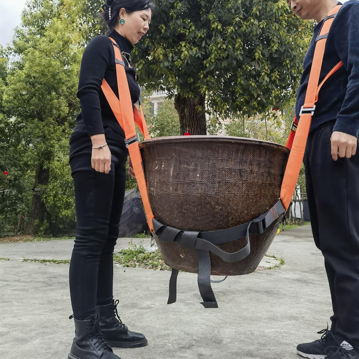 Pot Lifter 2 Person System,Landscaping Lifting Straps Moving Cylinder Shapes Helps Move Water Drum/Tanks,Garden Flower Pots,Furniture,Appliance, Any Heavy Items，Up 600 lbs,Around Yard and Home