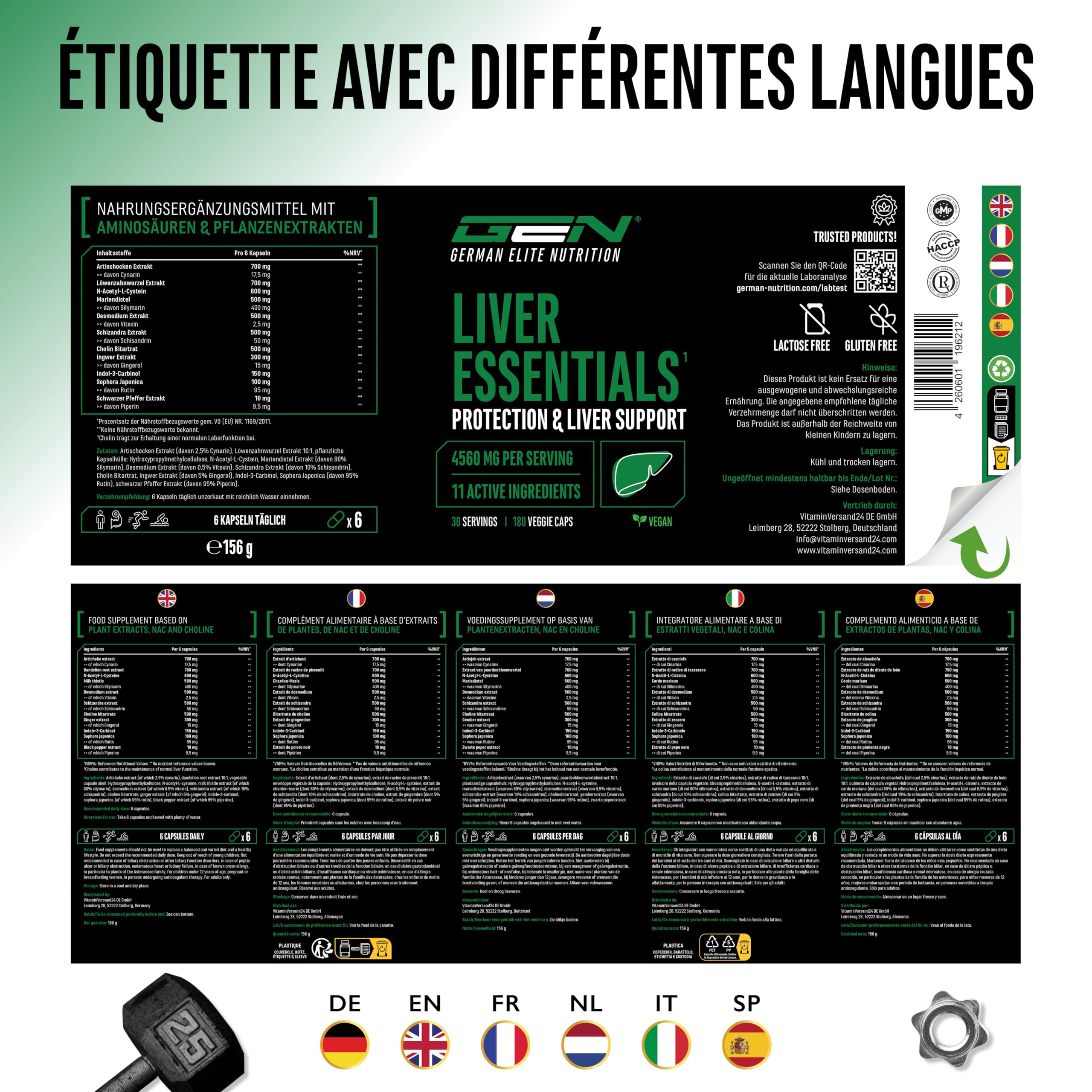 Liver Essentials - 180 gélules - Complexe hautement dosé avec chardon-marie, choline, NAC, artichaut, pissenlit, schizandra, extrait de gingembre, indol-3-carbinol, desmodium, rutine - végétalien
