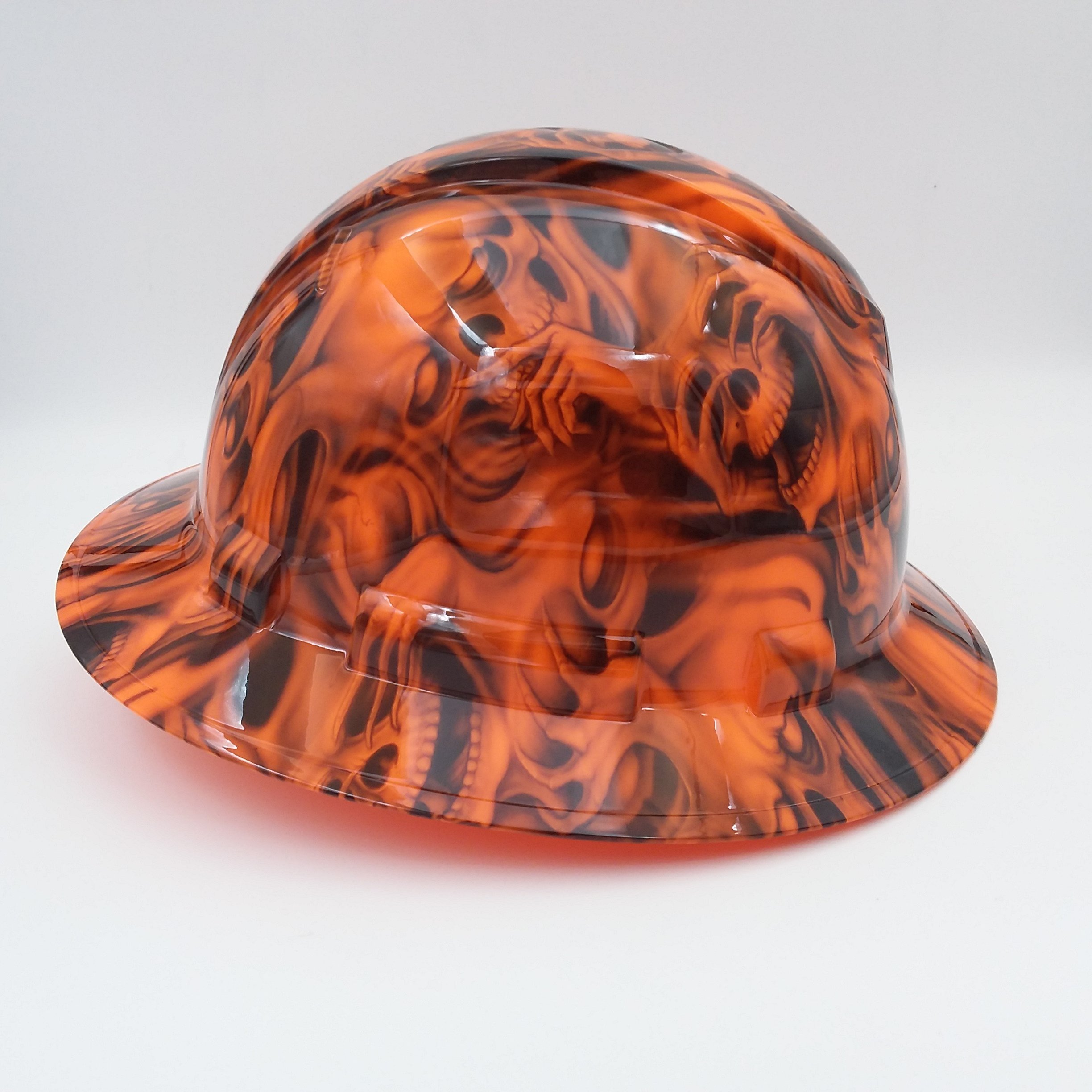 Wet Works Imaging Customized Pyramex Full Brim Orange See No Evil Skulls Hard Hat with Ratcheting Suspension