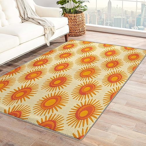 Retro Rugs - Alfombra retro para el sol y decoración del hogar, alfombra de 3 x 5 pies, alfombras de los años 70 para sala de estar y dormitorio,