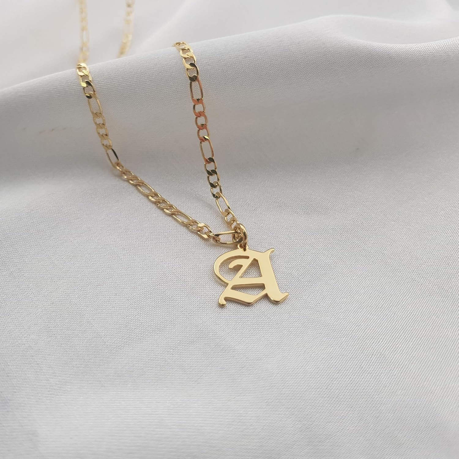 Beleco 14k Gold Plated Initial Pendant Necklace for Women – A-Z Letter Necklace with Figaro Chain, Old English Personalized Gold Alphabet Charm Jewelry - Image 5