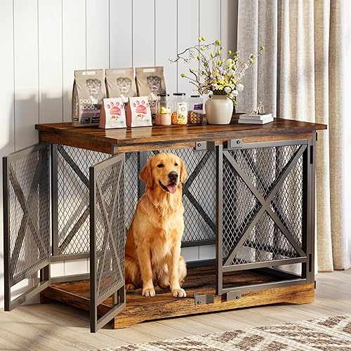 COZPAW Mueble de jaula grande para perros - Jaula de interior de 48 pulgadas de alta resistencia para raza extragrande con puertas dobles, jaula