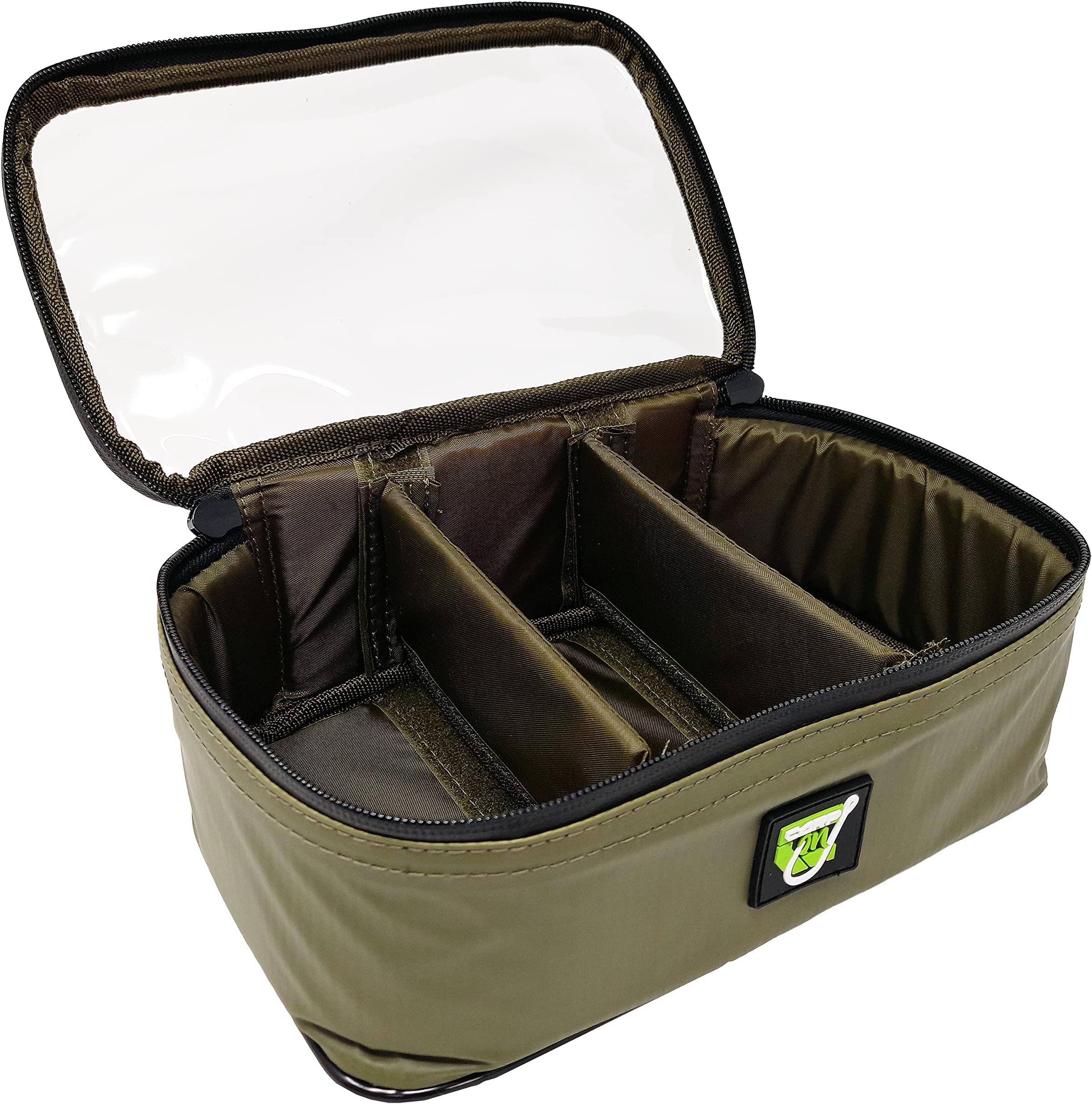 Carp On - 3 Section Lead Weight Accessories Bag Range - 2 Sizes (16 x 9 x 8cm or 25 x 16 x 10cm) Clear Lid and Black Waterproof Zipper and Two Zip Pullers