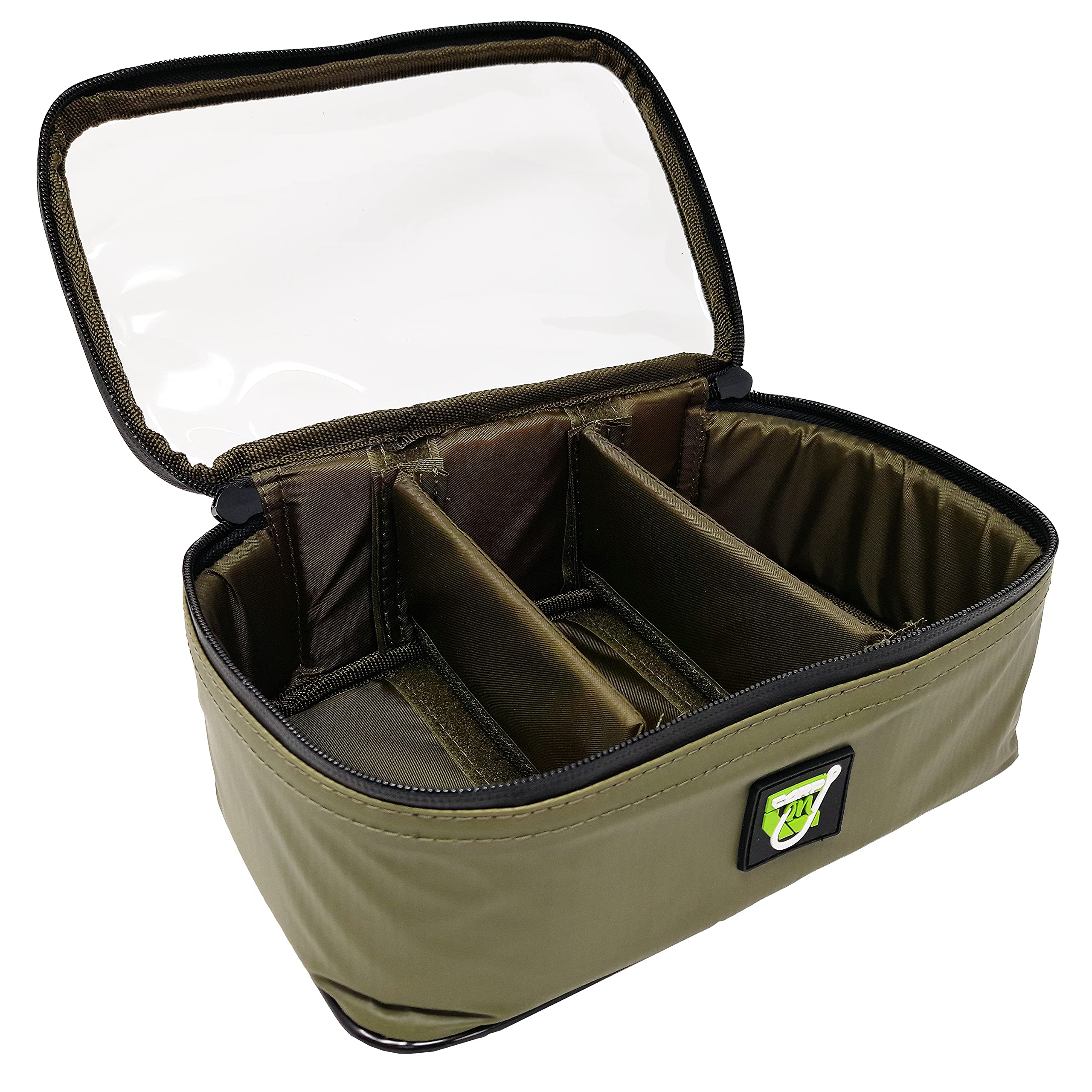 Carp On - 3 Section Lead Weight Accessories Bag Range - 2 Sizes (16 x 9 x 8cm or 25 x 16 x 10cm) Clear Lid and Black Waterproof Zipper and Two Zip Pullers