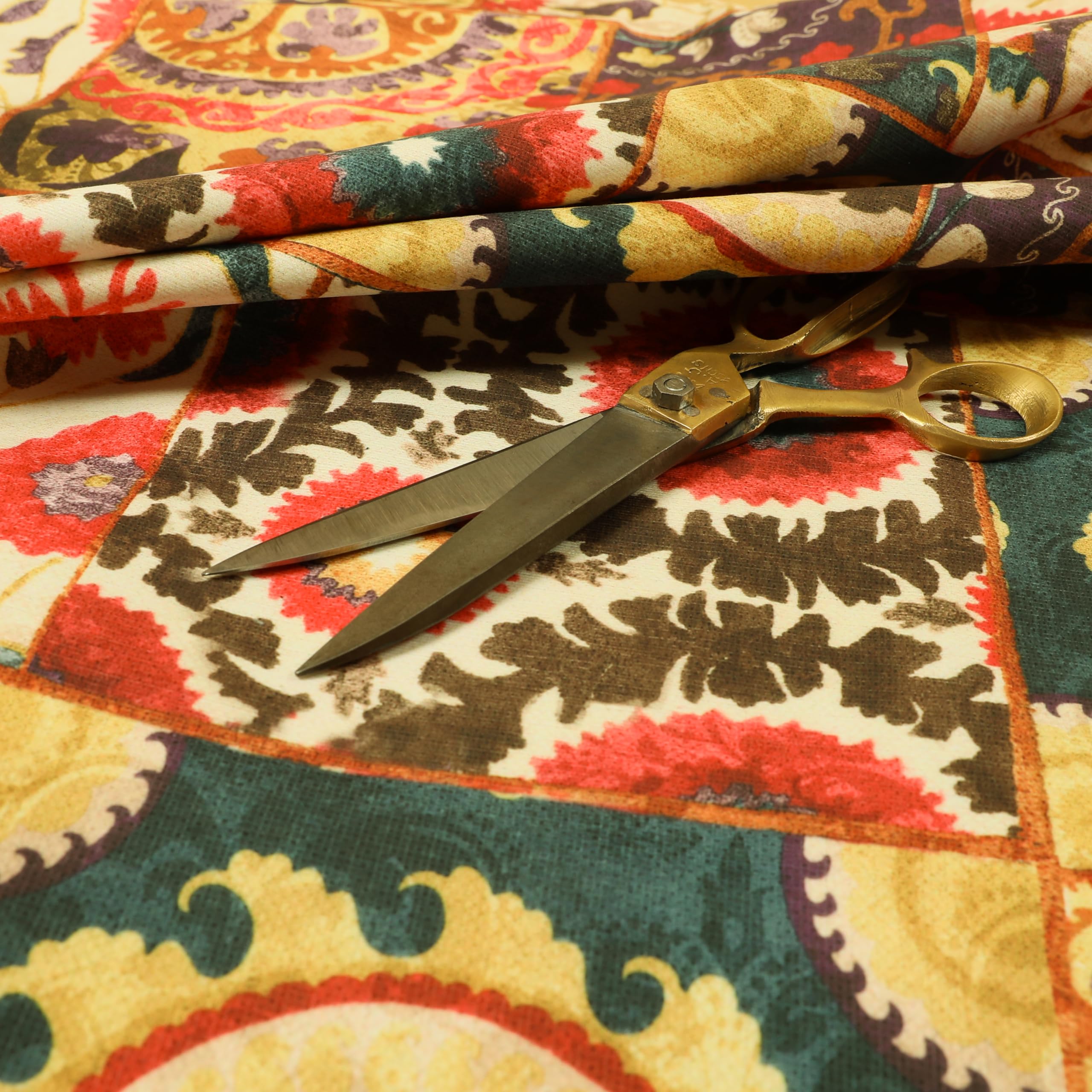 Redbrick Mill Fabrics Flame Retardant Patchwork Colourful Design Pattern Velour Printed Velvet Upholstery Fabrics (Per Metre) โ image 1