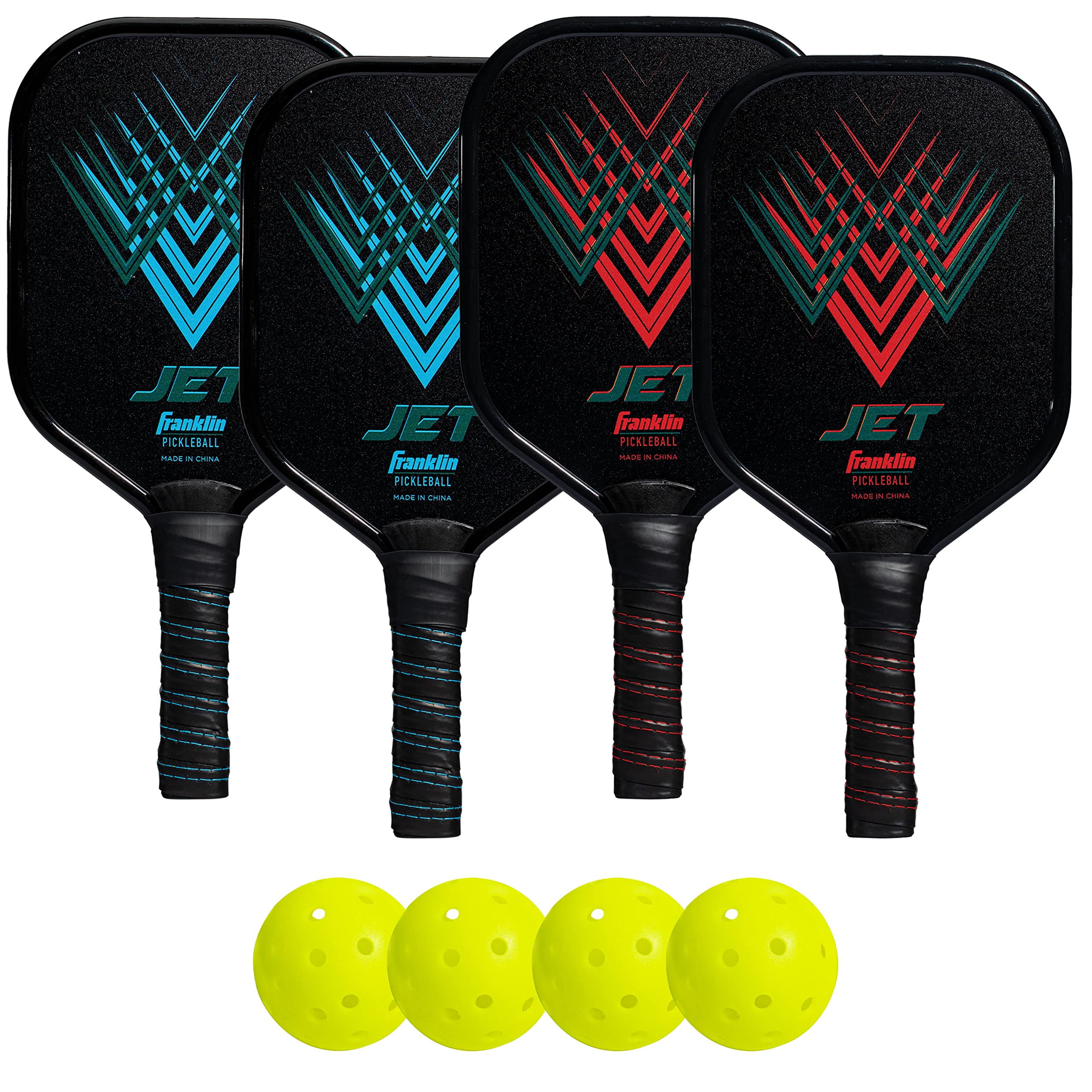 Photo 1 of **MINOR WEAR & TEAR**Franklin Sports Pickleball Paddle and Ball Set - Aluminum Pickleball Rackets + Pickleballs - Jet - USA Pickleball (USAPA) Approved 4 Player Set