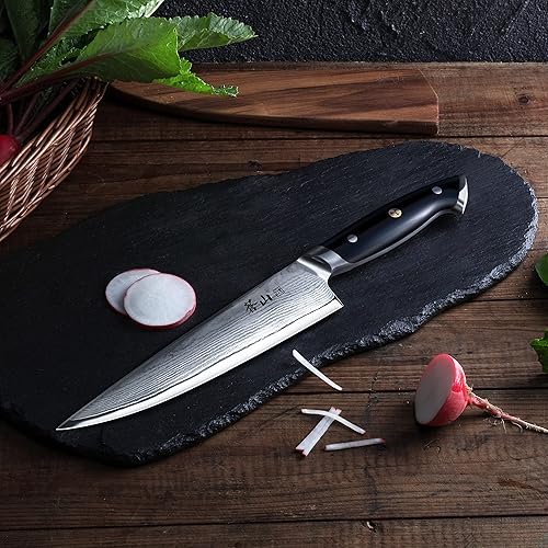 Miniatura 6 de Cangshan Z Series 62731 X-7 Cuchillo de chef forjado de acero Damasco con funda de nogal, 8 pulgadas