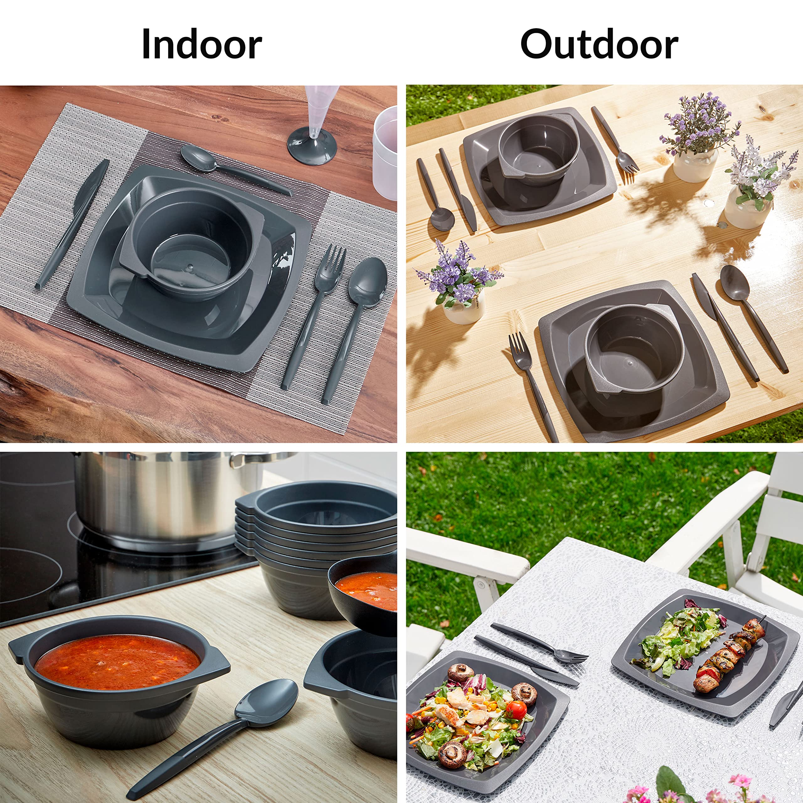 Set Posate In Plastica Riutilizzabili Grizzly - 20 Coltelli, Antracite, Lavabili In Lavastoviglie - Foto 7