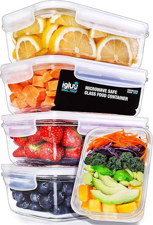 Igluu Meal Prep [Lot de 5 Boîtes alimentaires en verre pour