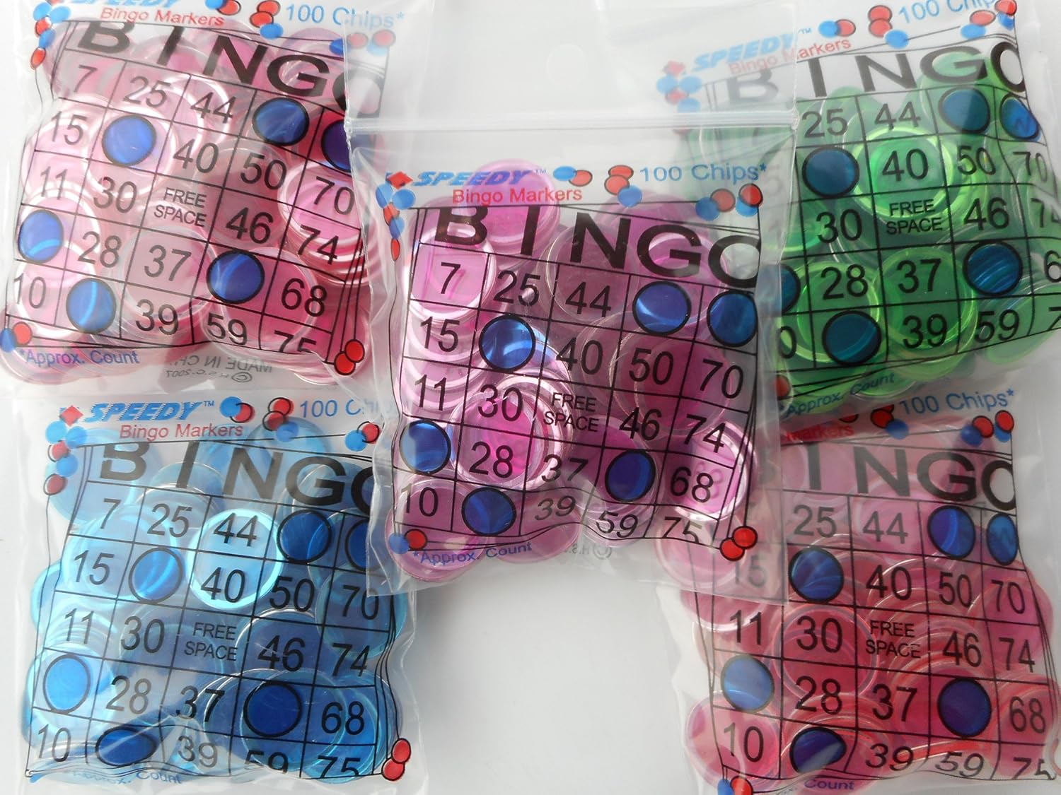 Speedy Bingo Markers Magnetic Chips, Red, Purple, Pink, Blue, Green (100 Chips of each Color), Pack of 5