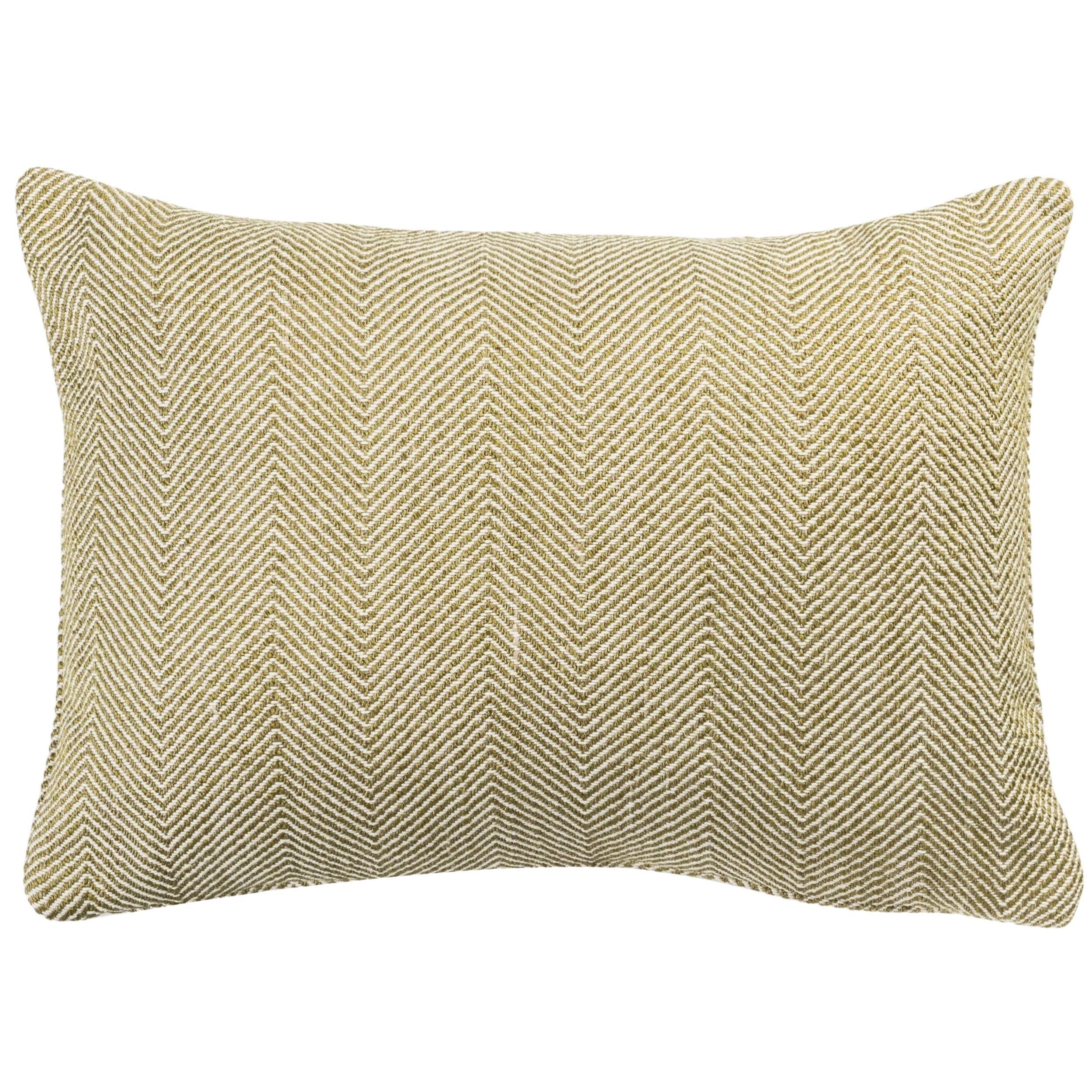 Linen Loft Green Faux Wool Linen Blend Herringbone Boudoir Cushion Cover In Olive Traditional Linen-Mix Wool Effect Fabric. 17X12" Rectangle Cover Only