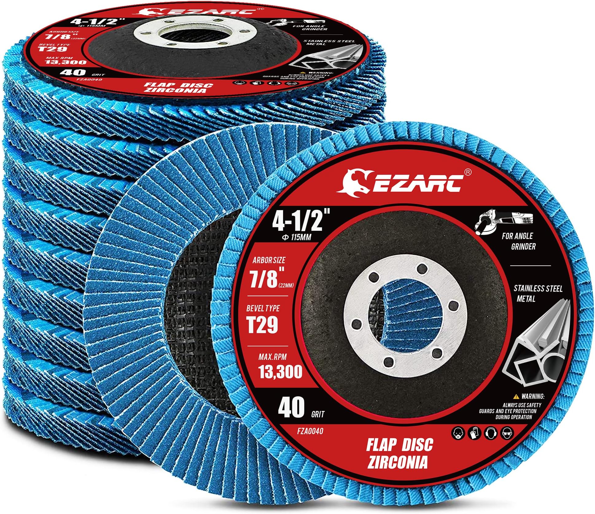 - EZARC Flap Discs 40 Grit, 4 1/2 x 7/8-Inch Flap Sanding Disc, Type 29 Zirconia Grinding Wheel for Stainless Steel, Sheet Metal (10 Pack)