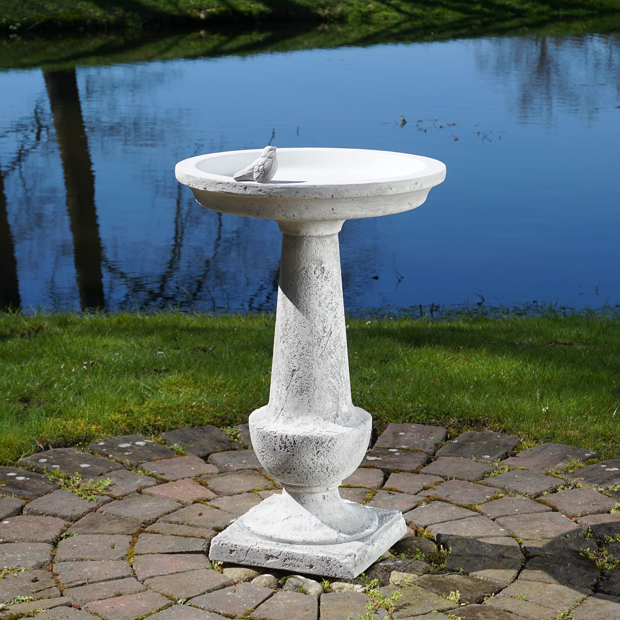 gartendekoparadies.de Vogel-Bad mit quadratischem Sockel, 74 cm, 47 kg | Grau, Frostsicher, Steinguss, für Außenbereich