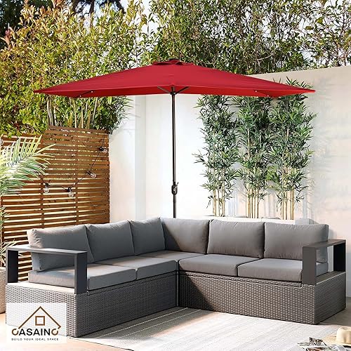 Miniatura 4 de CASAINC Sombrilla rectangular de aluminio de 6.5 x 10 pies para patio, mesa de mercado, sombrilla de aluminio con botón de inclinación y manivela