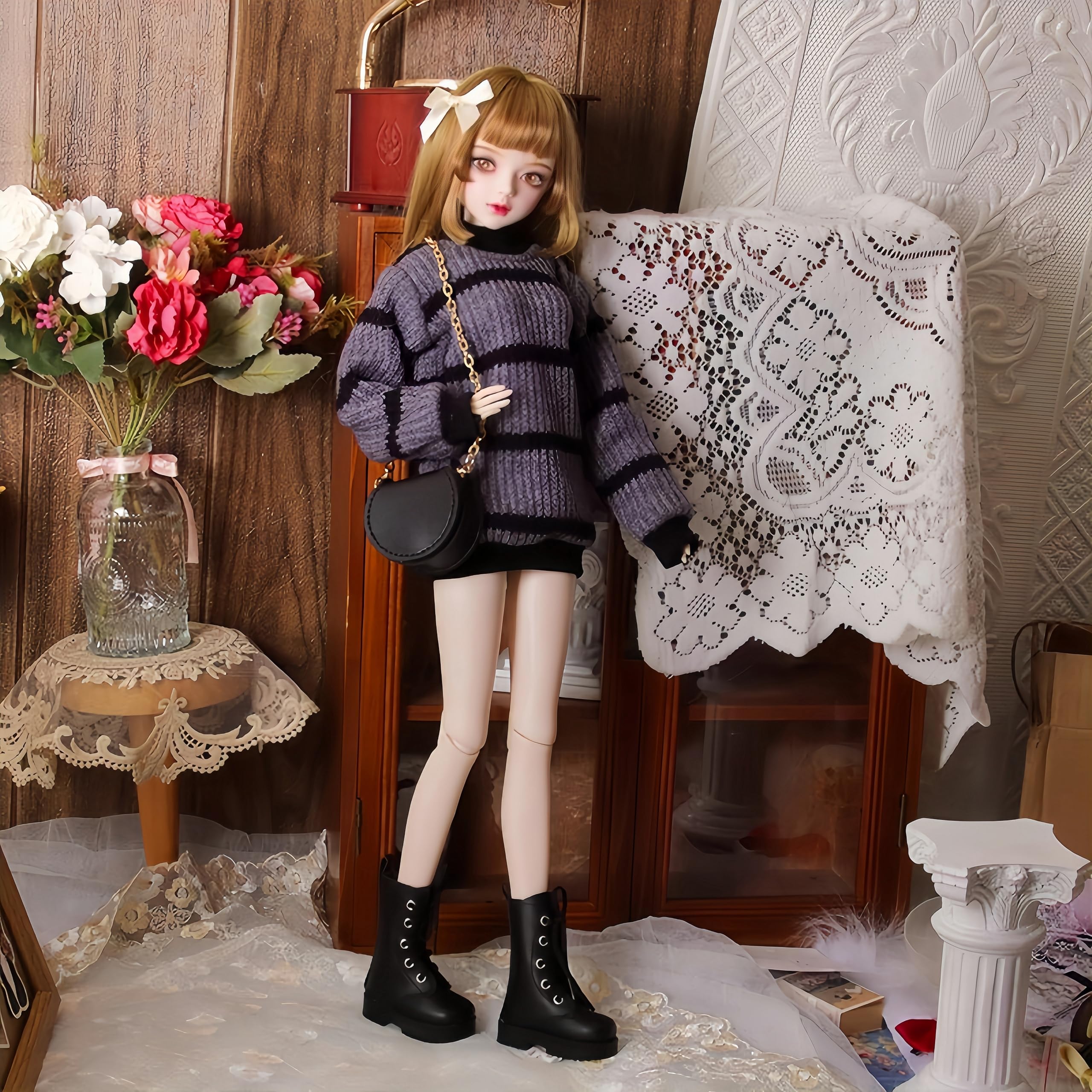 AMITD Bjd Doll Clothes, Ball Jointed Doll Clothes, Handmade, Sweater, for 1/3 1/4 bjd Doll (Red (Clothes and Pants), 1/3)