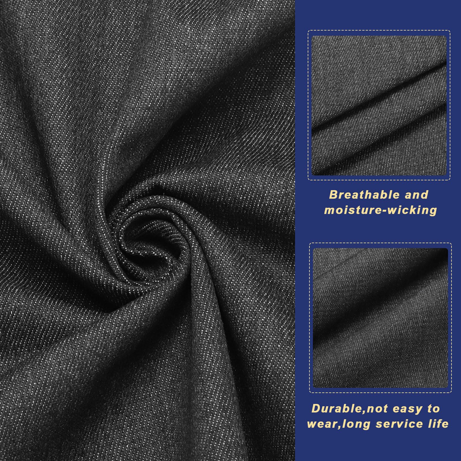 QUARKZMAN Tissu Denim 11Oz Matériau en Denim de Coton 180cm Noir