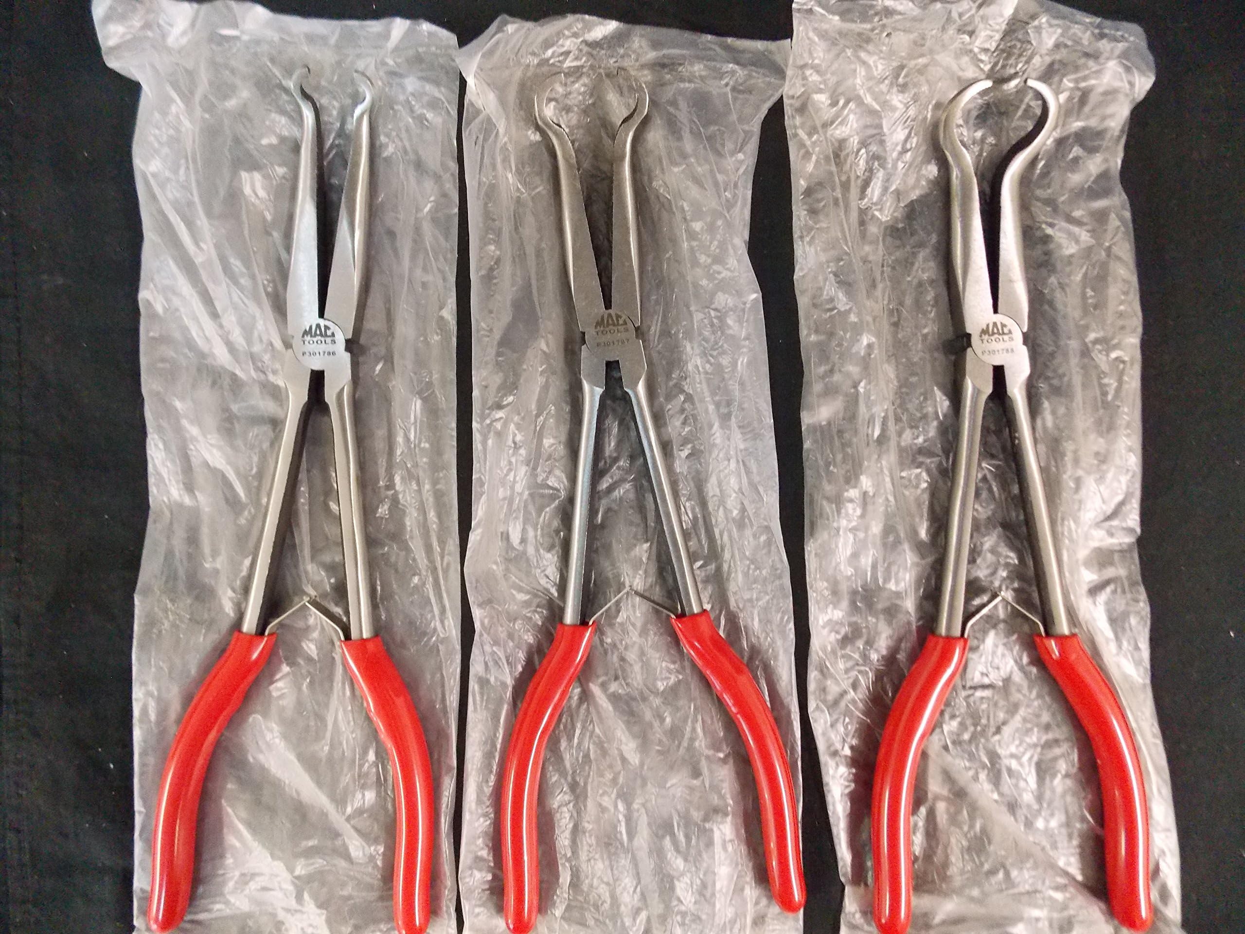 Mac Tools 3 Piece Set of 11" long reach grippers. "Super Grip" handles, 70° bend