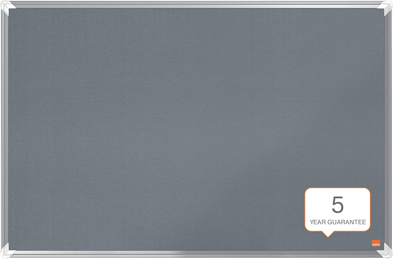 Nobo Felt Notice Board, 900 x 600 mm, Aluminium Trim, Corner Wall Mounting, Premium Plus, Grey, 1915195