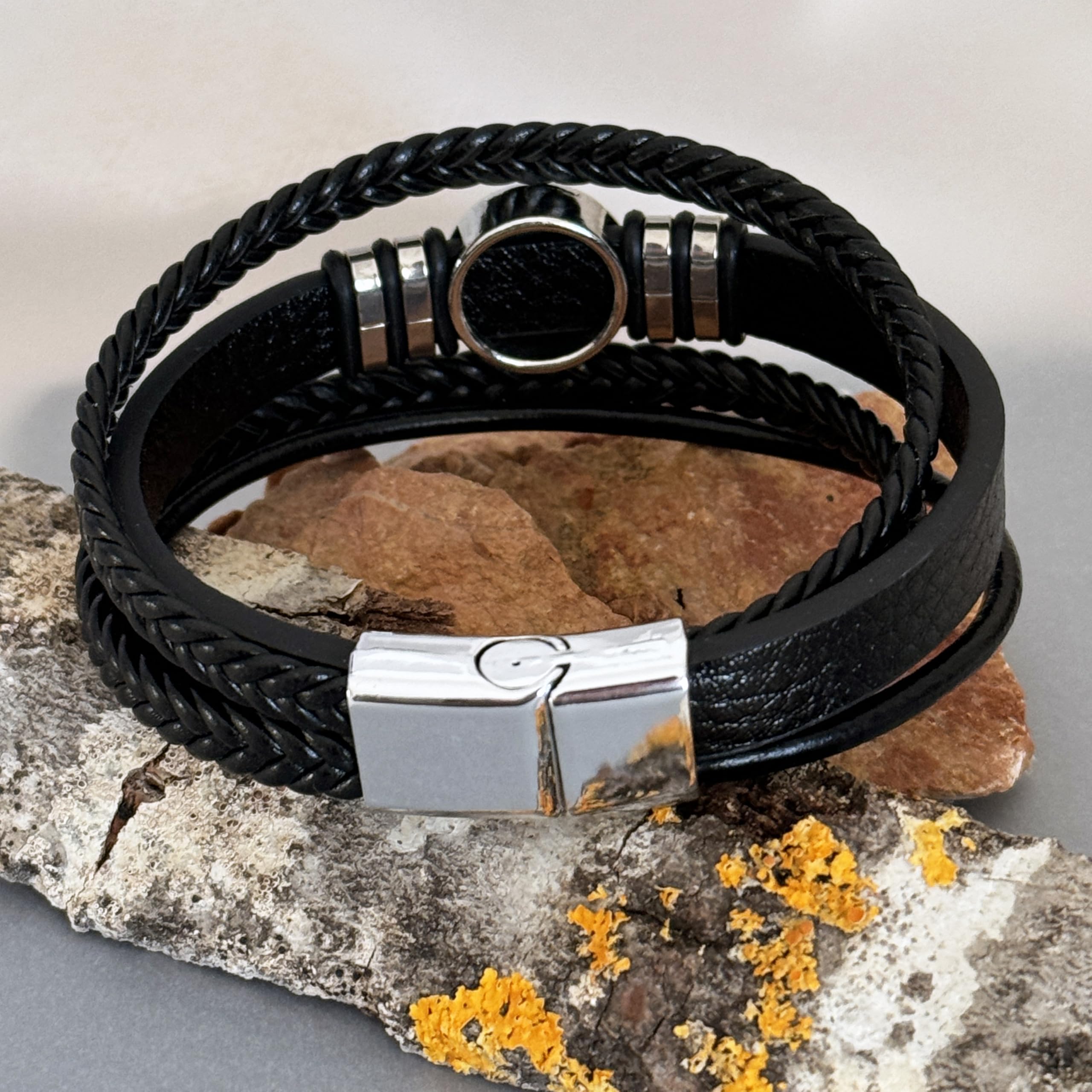 Simboliks Pulsera Árbol de la Vida para Hombre, Amuleto Celta de Protección en Cuero y Acero Inoxidable, Pulsera Celta, Joyería Masculina, Regalo para Hombre Druida, Pulsera Unisex, 21 cm