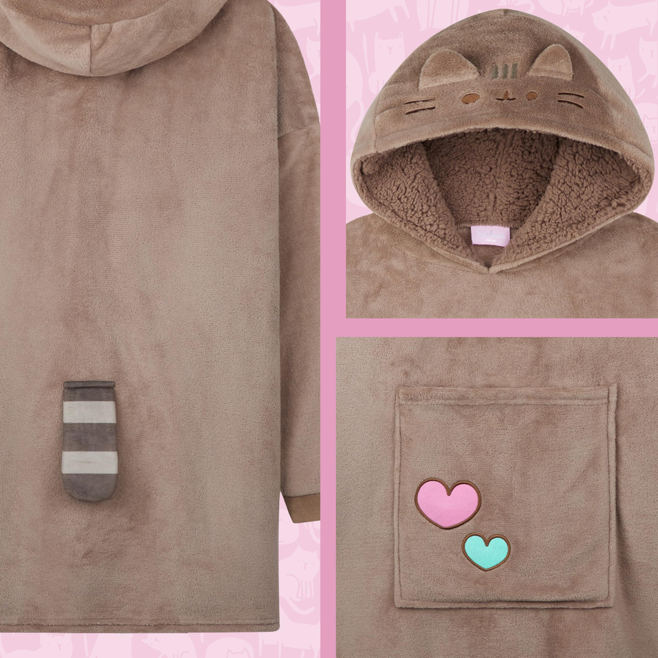 Get Trend Pusheen Bluza z kapturem Oversize nastolatek i dziewczyna, polar koc z kapturem Cocooning Winter Porter, prezent dla dziewczyny