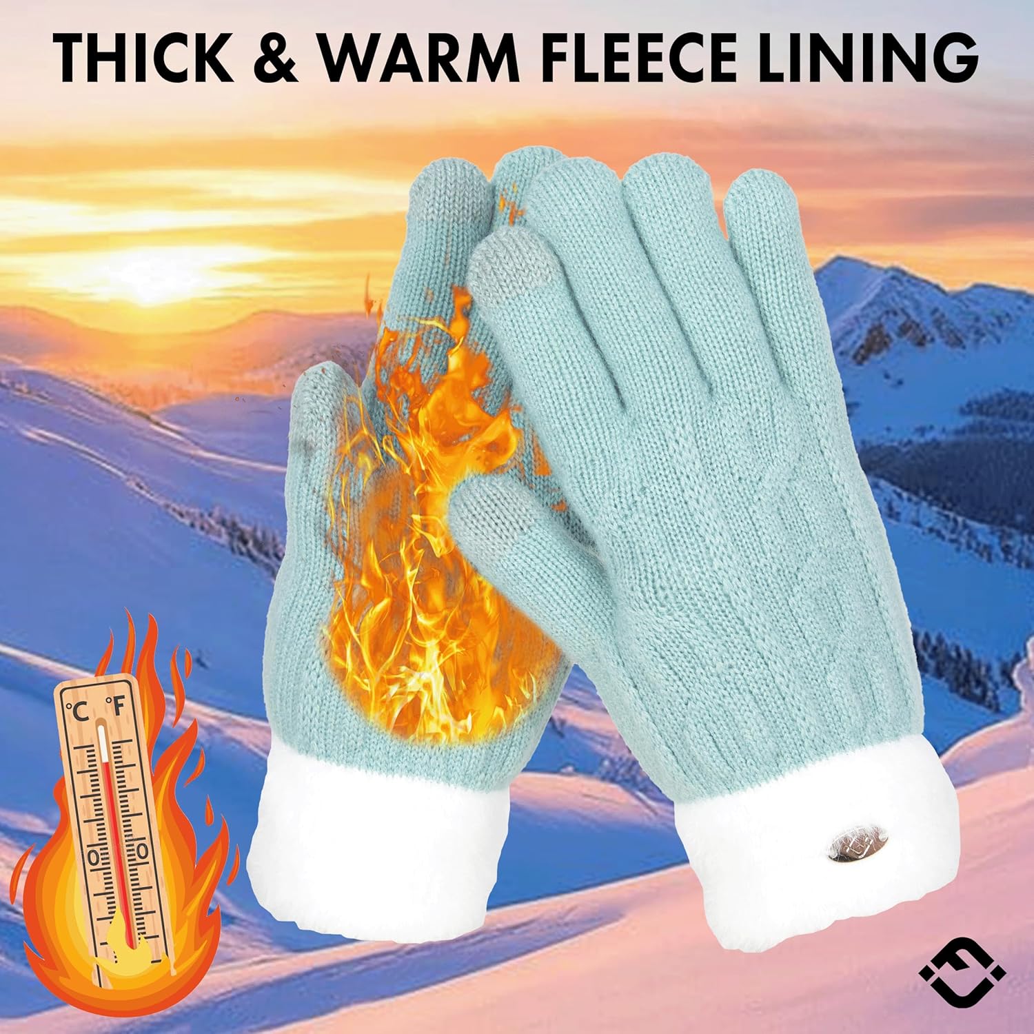 Funky Junque Winter Gloves for Women - Cable Knit Touchscreen Gloves with Fuzzy Cuffs, Insulated Double-Lined Thermal Warmth - Image 5