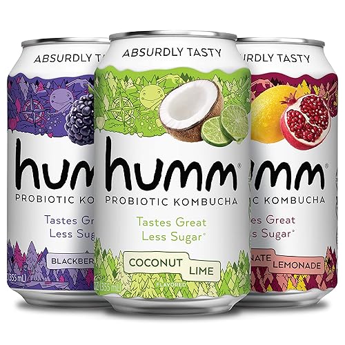 Humm Kombucha Paradise - Paquete variado de 2 mil millones de probióticos para la salud intestinal, mora, lima de coco, limonada de granada (paquete