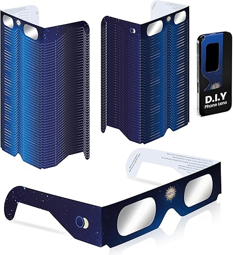 SEIC Paquete de 100 lentes de eclipse solar aprobados 2024  Persianas seguras con certificación CE e ISO para eclipse solar (paquete de 100)