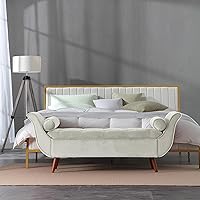 Vista 7 de Banco de almacenamiento al final de la cama para dormitorio, banco de almacenamiento de terciopelo tamaño King de 65" con 2 almohadas, banco sofá