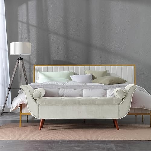 Miniatura 7 de Banco de almacenamiento al final de la cama para dormitorio, banco de almacenamiento de terciopelo tamaño King de 65 pulgadas con 2 almohadas, sofá