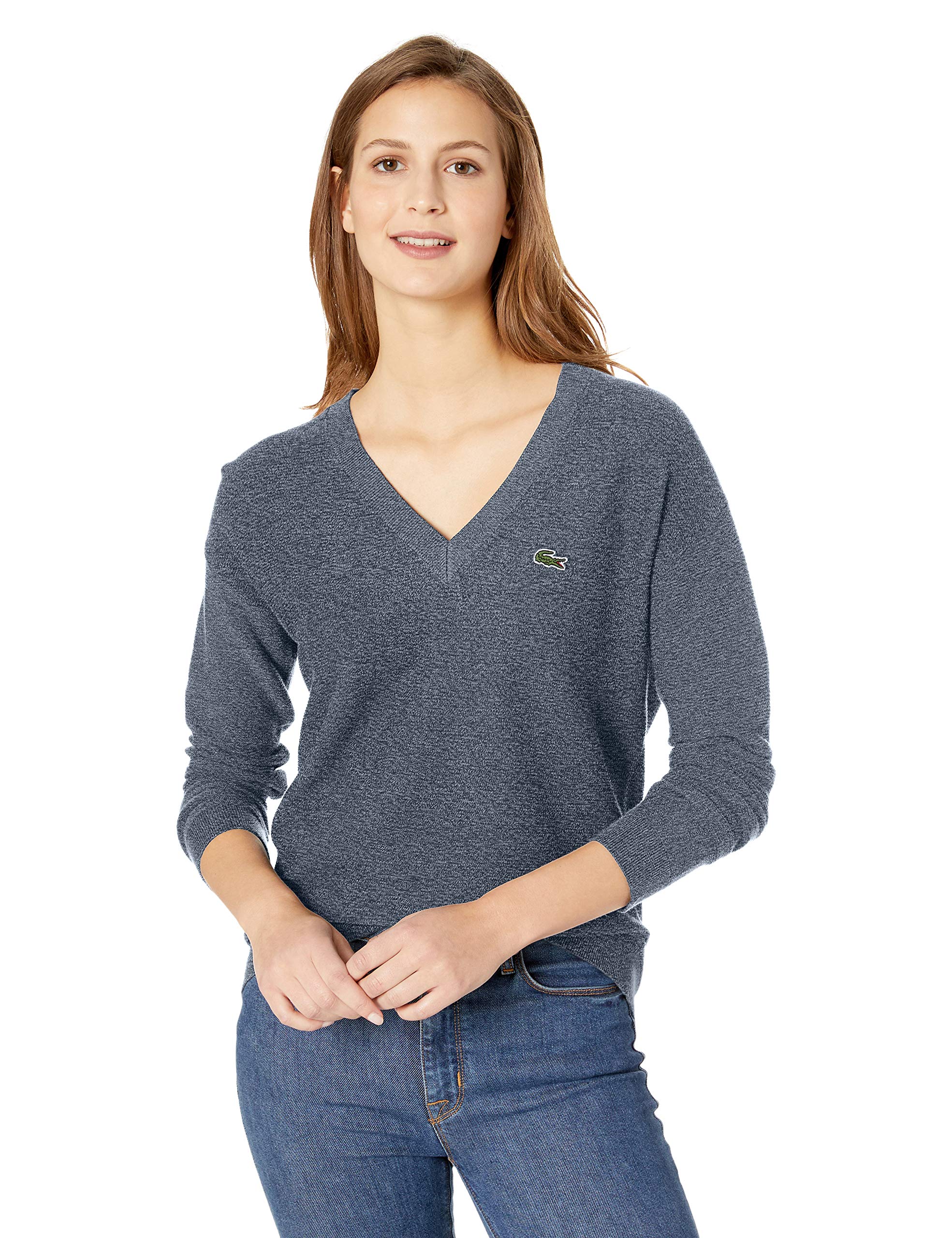 Lacoste Womens Long Sleeve Cotton V-Neck Sweater