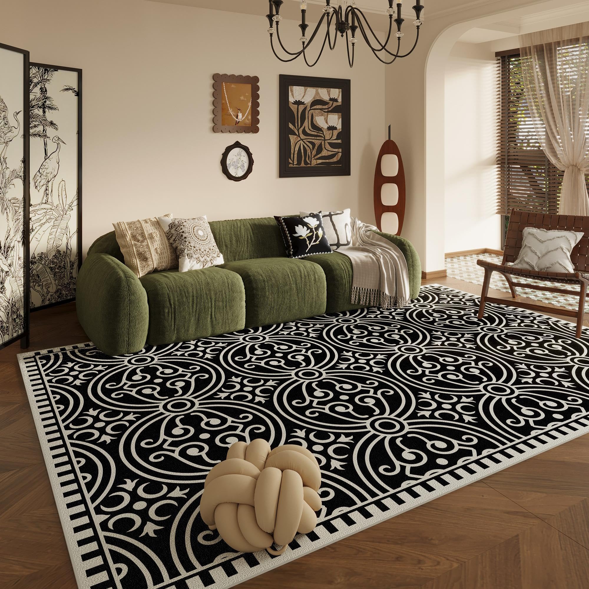 Tapis de salon rétro 160x230 cm grand format lavable et épais pour votre intérieur