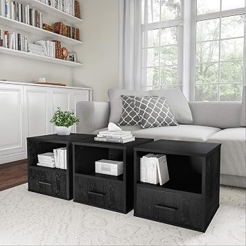 Stackable Cube End Table - Contemporary Minimalist Modular Accent Piece with Drawer for Bedroom, Living Room, or Office by Lavish Home (Brown)